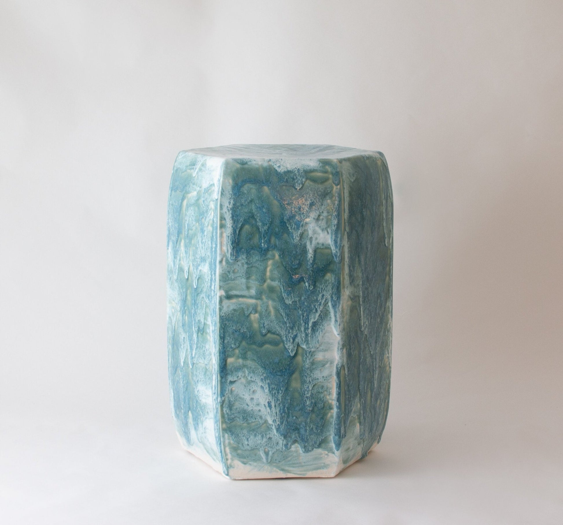 Hexagonal | Drip Brushed | Turquoise Crackle Drip - Stool